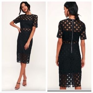 Lulu's Heartfelt Black Lace Bodycon Midi Dress - Black